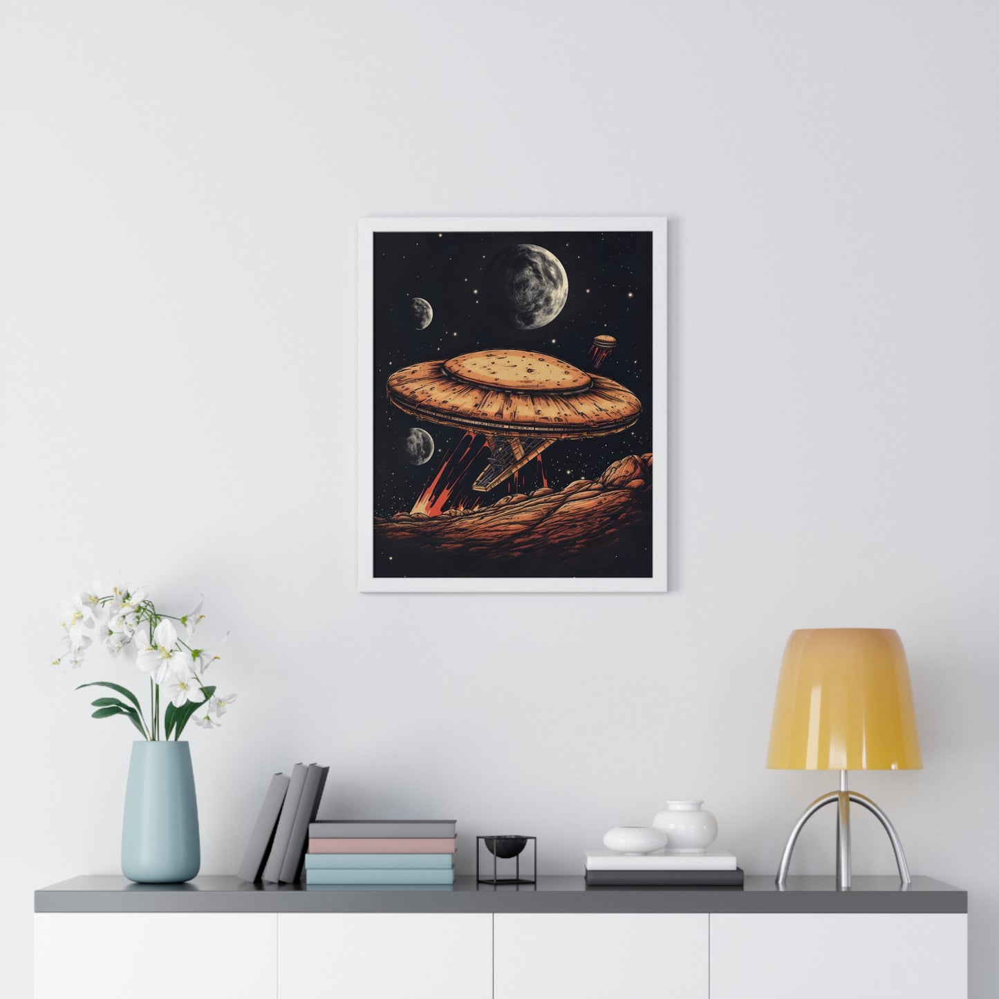 Pizza Odyssey: A Journey Through Food and Space Framed Wall Art, Modern Prints, Home Decor