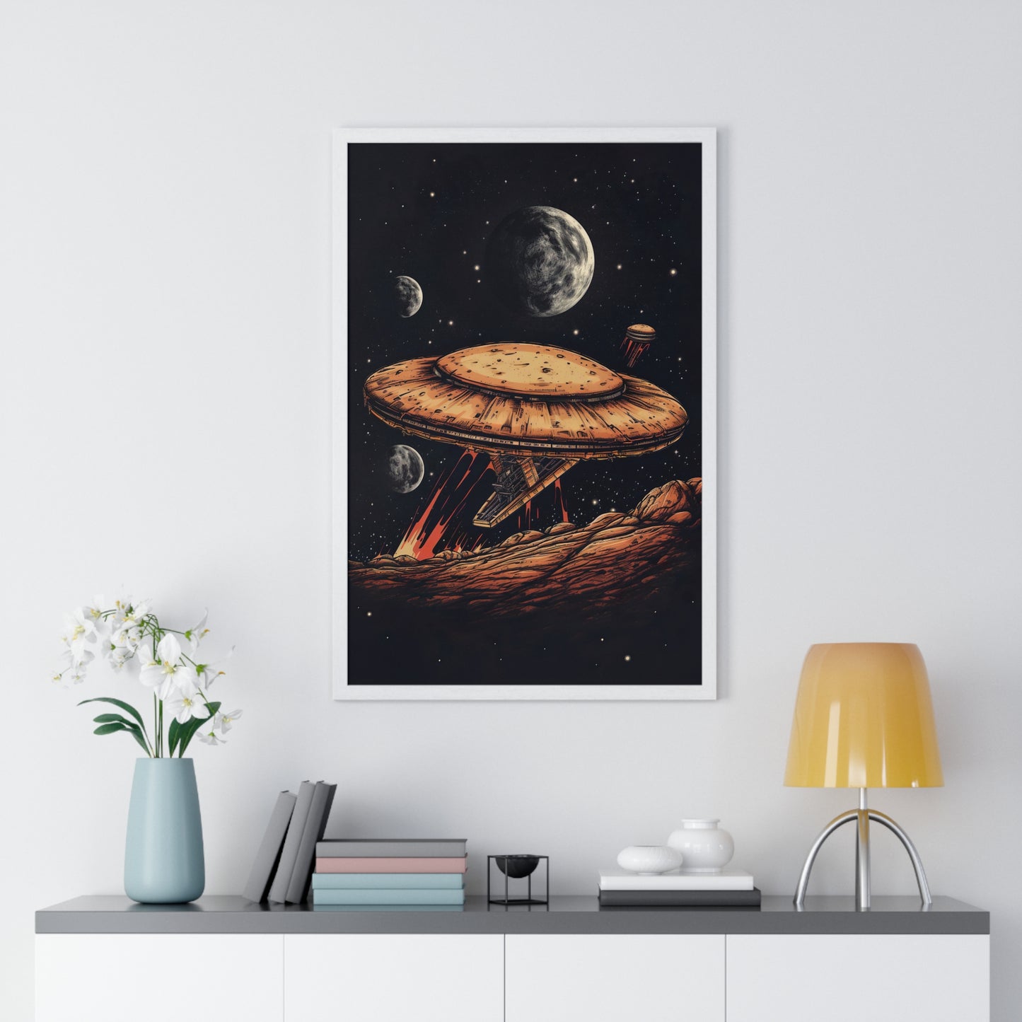 Pizza Odyssey: A Journey Through Food and Space Framed Wall Art, Modern Prints, Home Decor