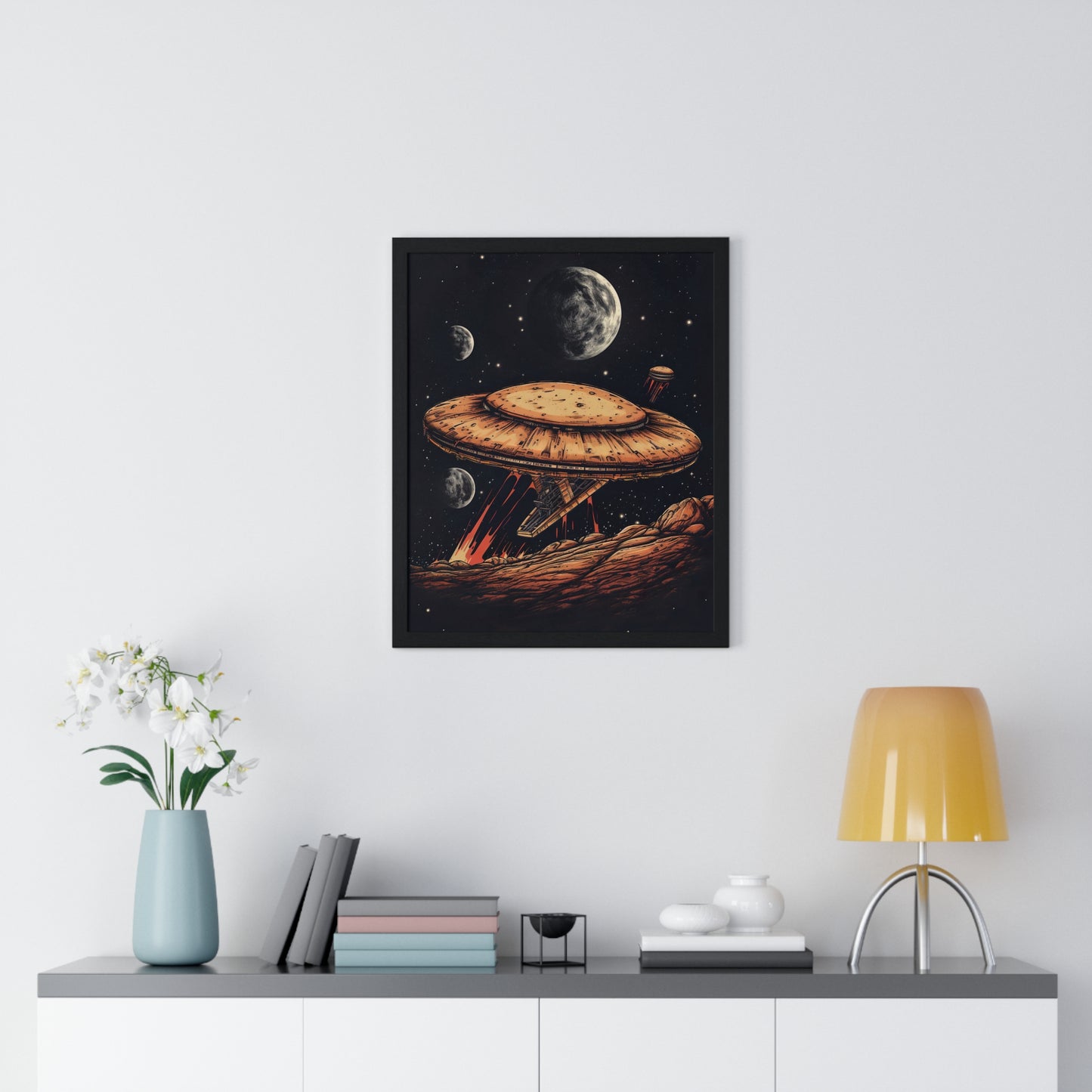 Pizza Odyssey: A Journey Through Food and Space Framed Wall Art, Modern Prints, Home Decor