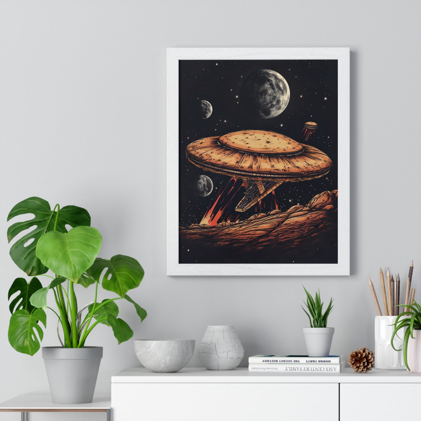 Pizza Odyssey: A Journey Through Food and Space Framed Wall Art, Modern Prints, Home Decor