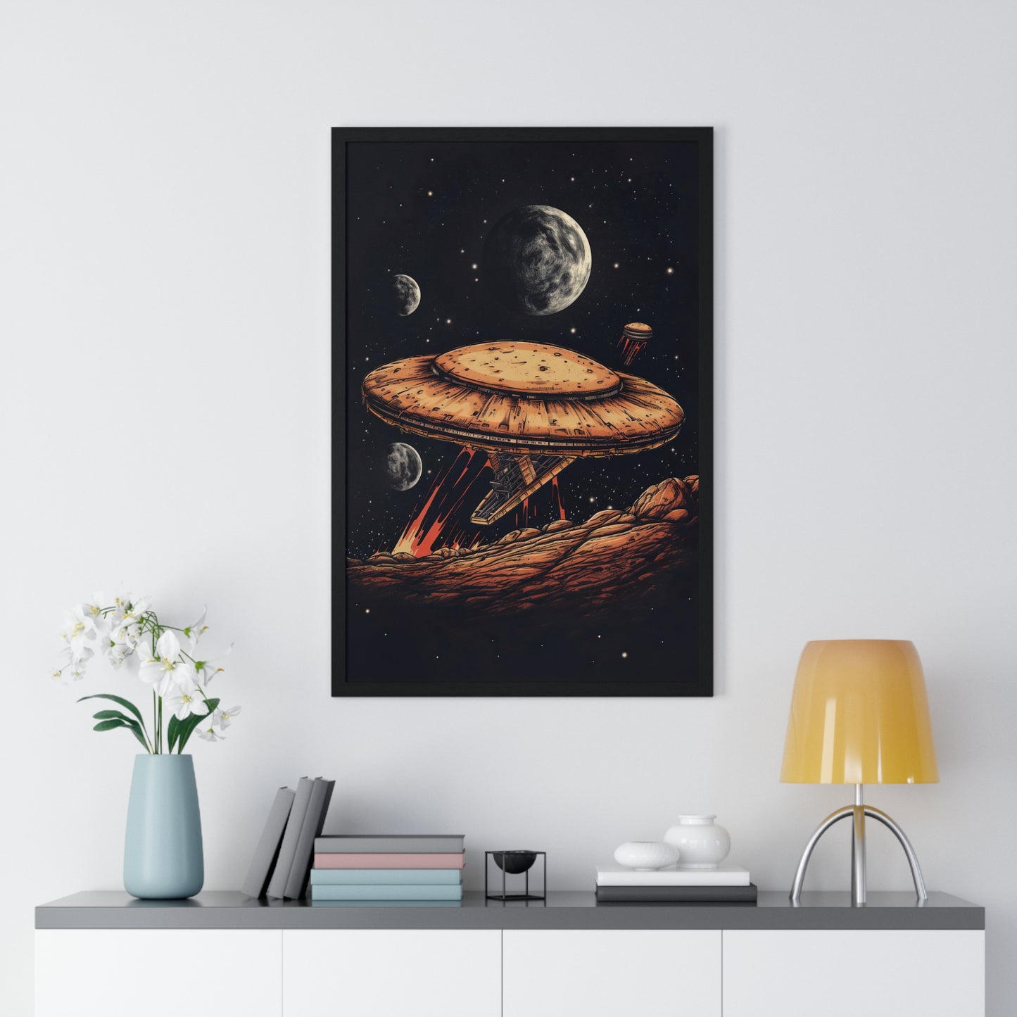 Pizza Odyssey: A Journey Through Food and Space Framed Wall Art, Modern Prints, Home Decor