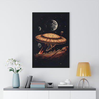 Pizza Odyssey: A Journey Through Food and Space Framed Wall Art, Modern Prints, Home Decor